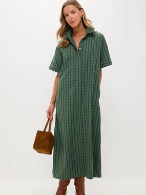 Pomander Place Green Plaid Short-Sleeve Shirt Dress